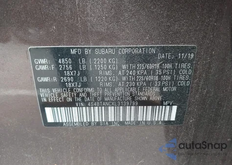 2020 Subaru Outback Limited from USA, damaged, VIN 4S4BTANCXL3139799